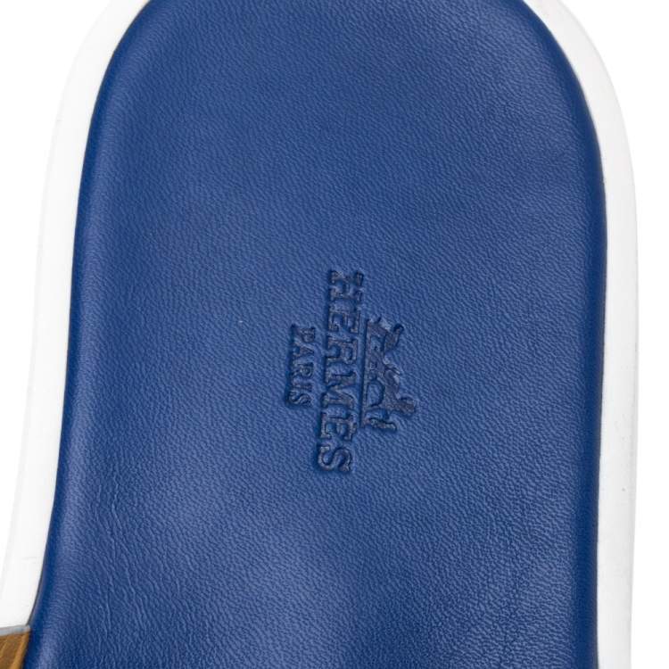 Pre Owned Hermes Grey/Blue Leather Izmir Slip On Sandals Size 44