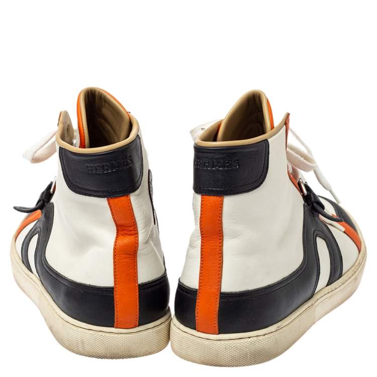 Pre Owned Hermes Tri Color Leather Quantum High Top Sneakers Size 45