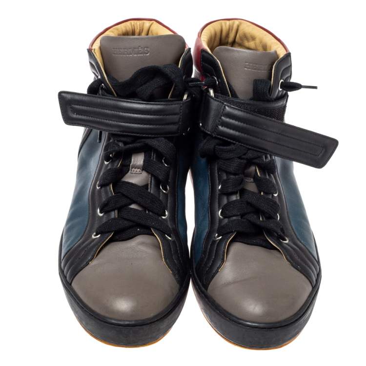 Pre Owned Hermes Multicolor Leather Lions High Top Sneakers Size 44