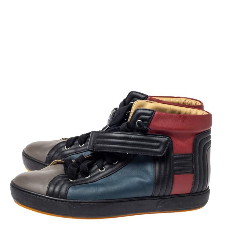 Pre Owned Hermes Multicolor Leather Lions High Top Sneakers Size 44