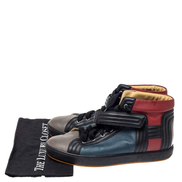 Pre Owned Hermes Multicolor Leather Lions High Top Sneakers Size 44