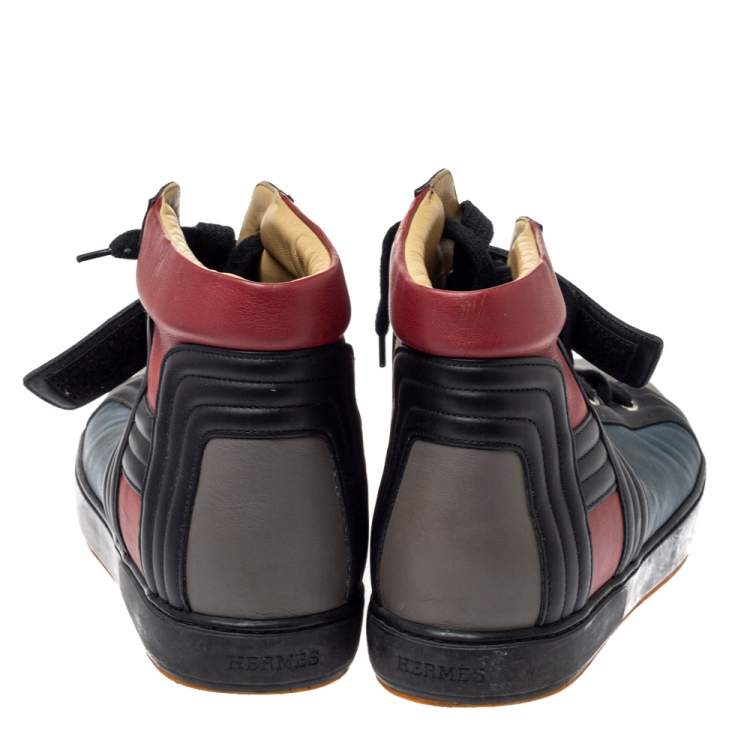 Pre Owned Hermes Multicolor Leather Lions High Top Sneakers Size 44