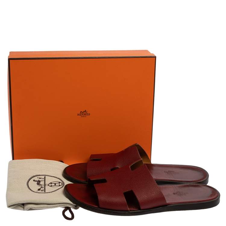 Pre Owned Hermes Burgundy Leather Izmir Sandals Size 43