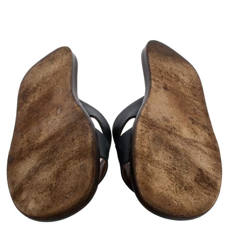 Pre Owned Hermes Blue Leather Izmir Sandals Size 43