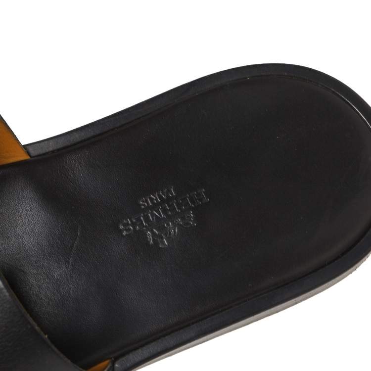 Pre Owned Hermes Black Leather Izmir Slide Sandals Size 42