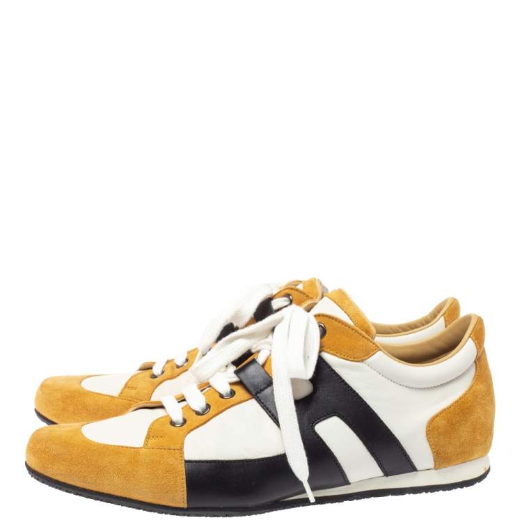 مملوكة مسبقًا Hermes Tricolor Leather And Suede Tie Break Low Top Sneakers Size 41 