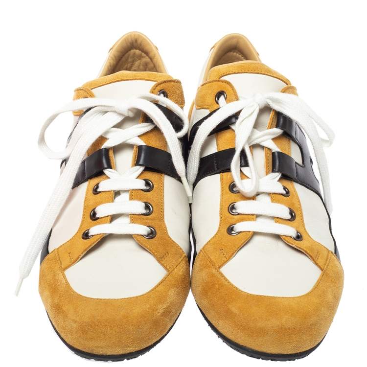 مملوكة مسبقًا Hermes Tricolor Leather And Suede Tie Break Low Top Sneakers Size 41 