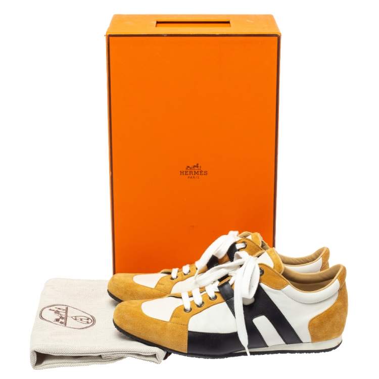 مملوكة مسبقًا Hermes Tricolor Leather And Suede Tie Break Low Top Sneakers Size 41 