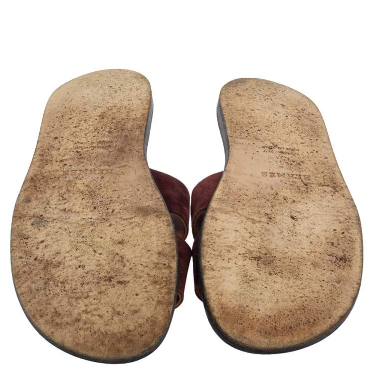 Pre Owned Hermes Brown Suede Izmir Sandals Size 43