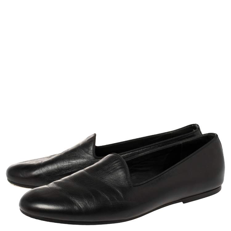 Pre Owned Hermes Black Leather Smoking Slippers Size 43