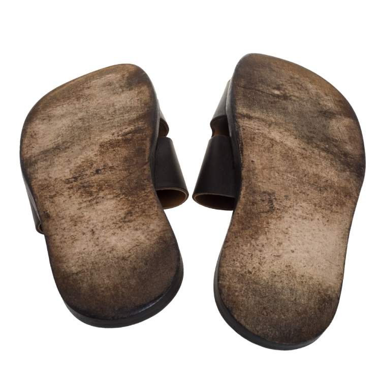 Pre Owned Hermes Dark Brown Leather Izmir Slide Sandals Size 43