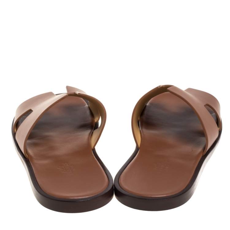 Pre Owned Hermes Brown Leather Izmir Sandals Size 43