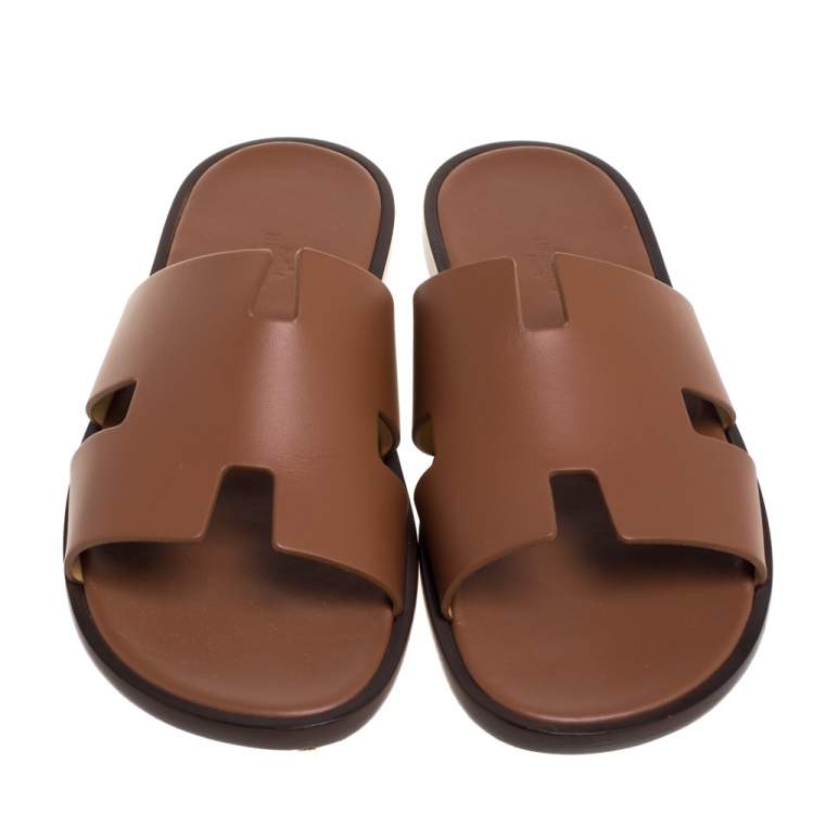 Pre Owned Hermes Brown Leather Izmir Sandals Size 43