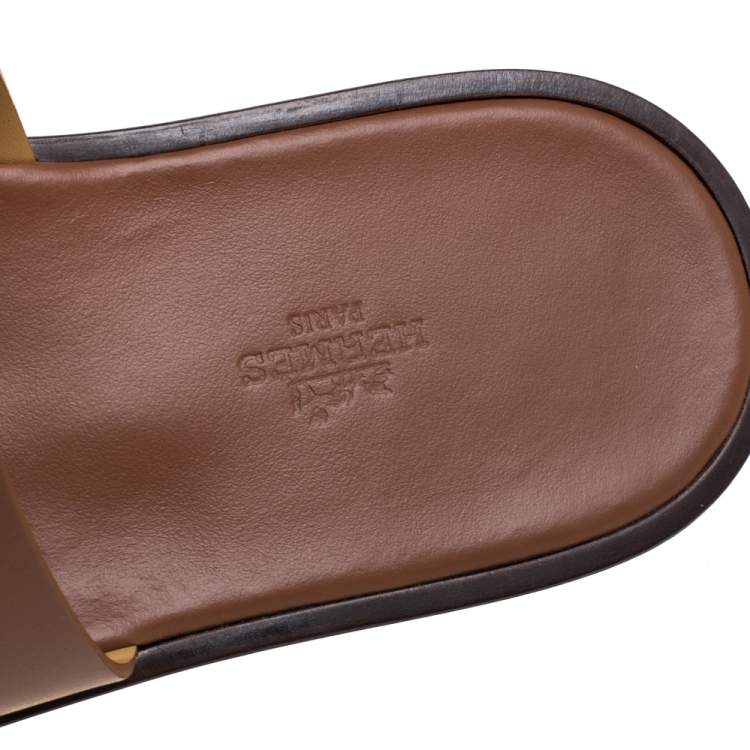 Pre Owned Hermes Brown Leather Izmir Sandals Size 43