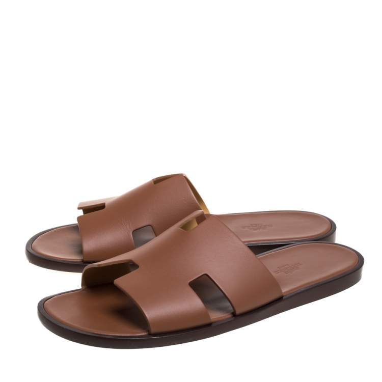 Pre Owned Hermes Brown Leather Izmir Sandals Size 43