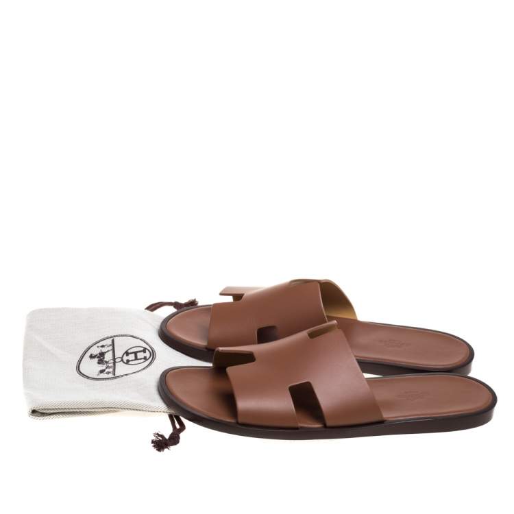 Pre Owned Hermes Brown Leather Izmir Sandals Size 43