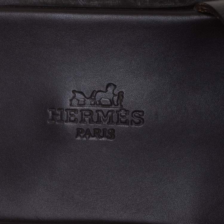 Pre Owned Hermes Dark Brown Leather Izmir Flat Sandals Size 40.5