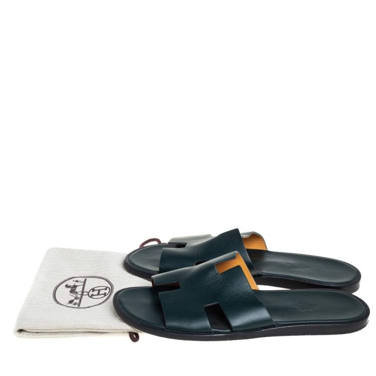Pre Owned Hermés Green Leather Izmir Flats Sandals Size 41.5