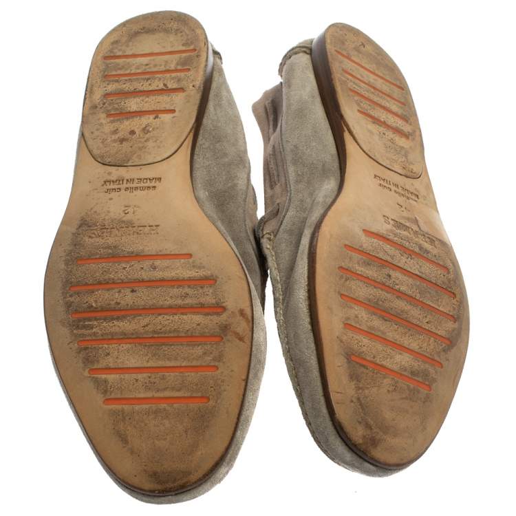 Pre Owned Hermes Grey Suede Bow Slip On Loafers Size 42