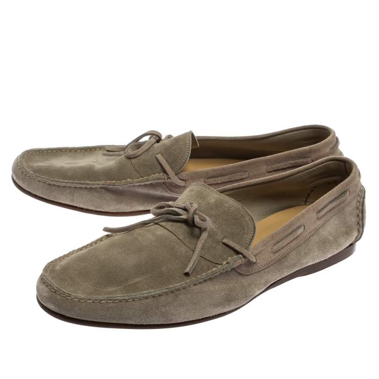 Pre Owned Hermes Grey Suede Bow Slip On Loafers Size 42