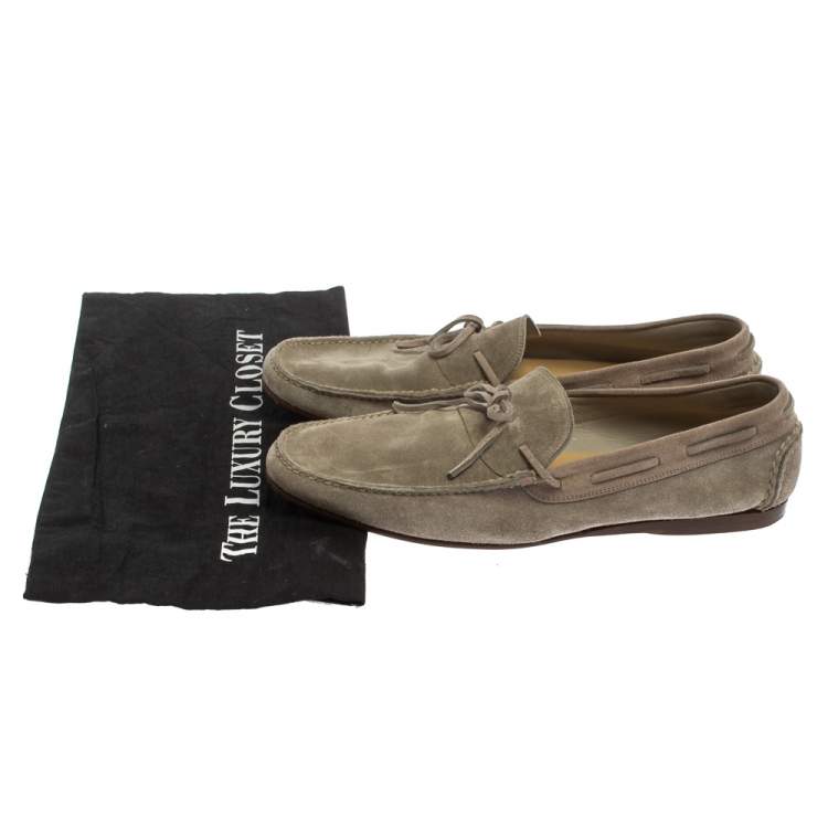 Pre Owned Hermes Grey Suede Bow Slip On Loafers Size 42