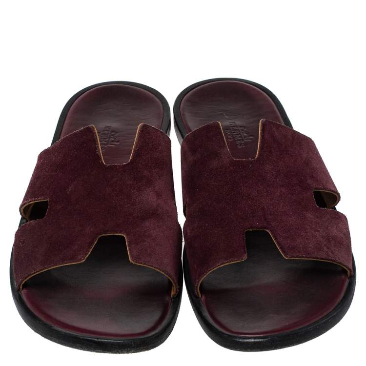 Pre Owned Hermes Burgundy Suede Izmir Sandals Size 43