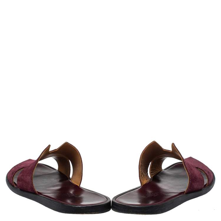 Pre Owned Hermes Burgundy Suede Izmir Sandals Size 43