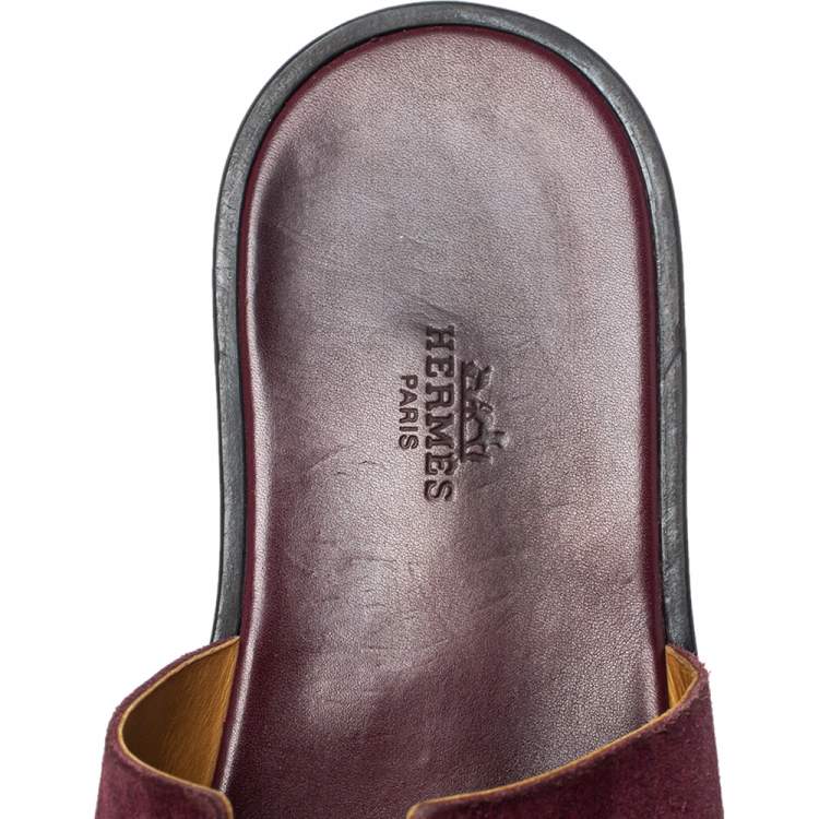 Pre Owned Hermes Burgundy Suede Izmir Sandals Size 43