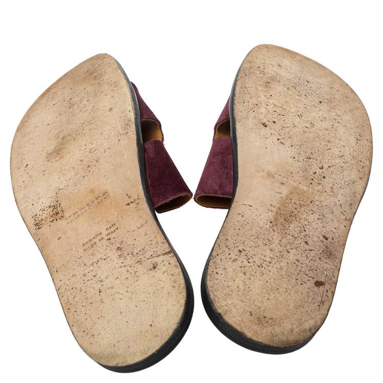 Pre Owned Hermes Burgundy Suede Izmir Sandals Size 43