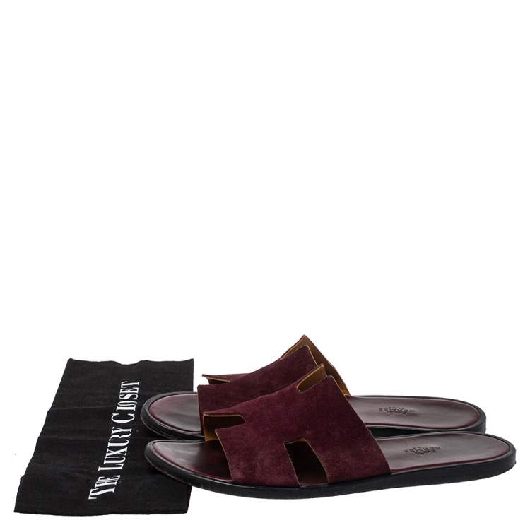 Pre Owned Hermes Burgundy Suede Izmir Sandals Size 43