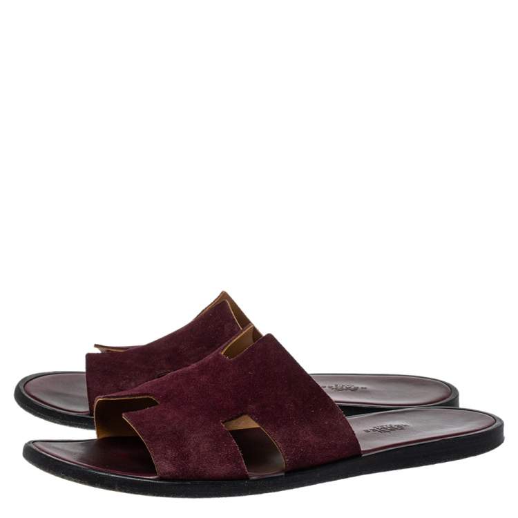 Pre Owned Hermes Burgundy Suede Izmir Sandals Size 43