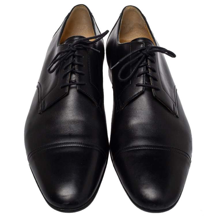 Pre Owned Hermes Black Leather Lace Up Oxfords Size 42