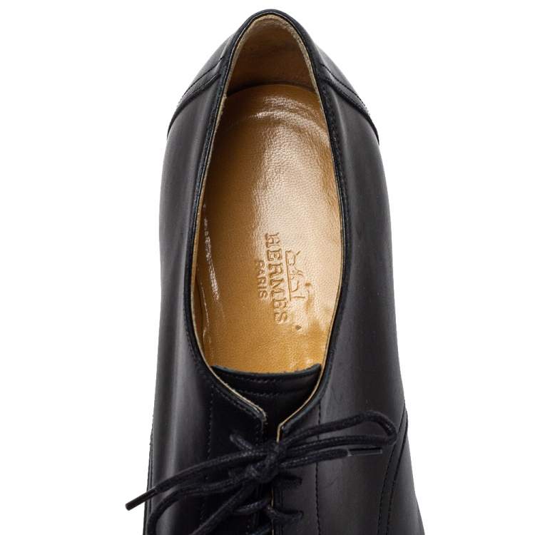 Pre Owned Hermes Black Leather Lace Up Oxfords Size 42