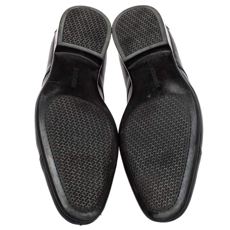 Pre Owned Hermes Black Leather Lace Up Oxfords Size 42