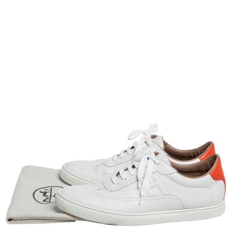مملوكة مسبقًا Hermes White Leather Quicker Low Top Sneakers Size 44