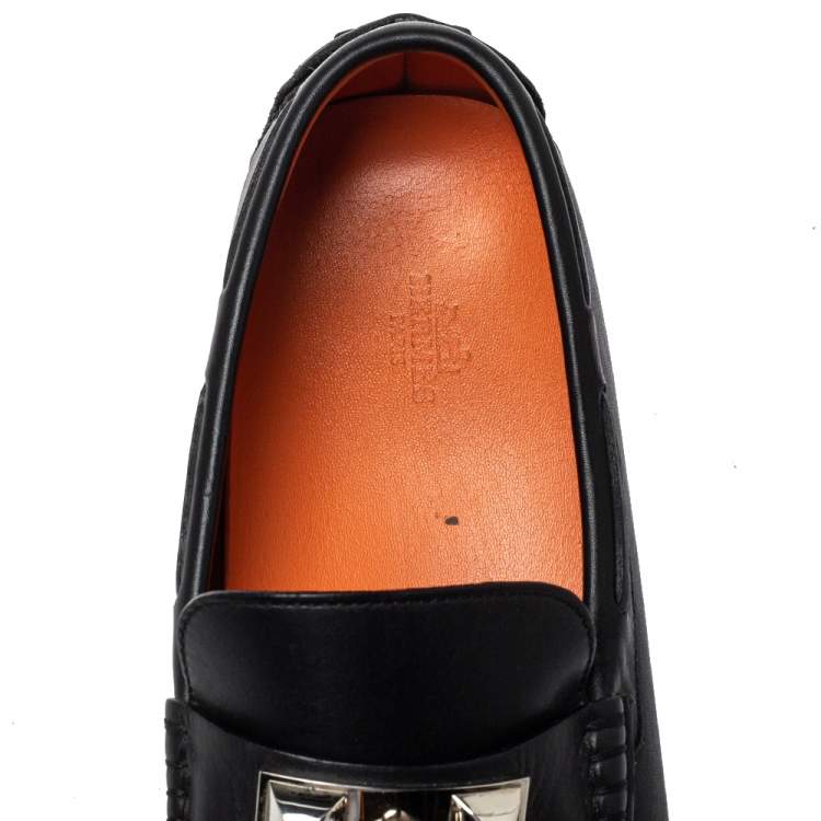 Pre Owned Hermes Black Leather Slip On Irving Loafers Size 41