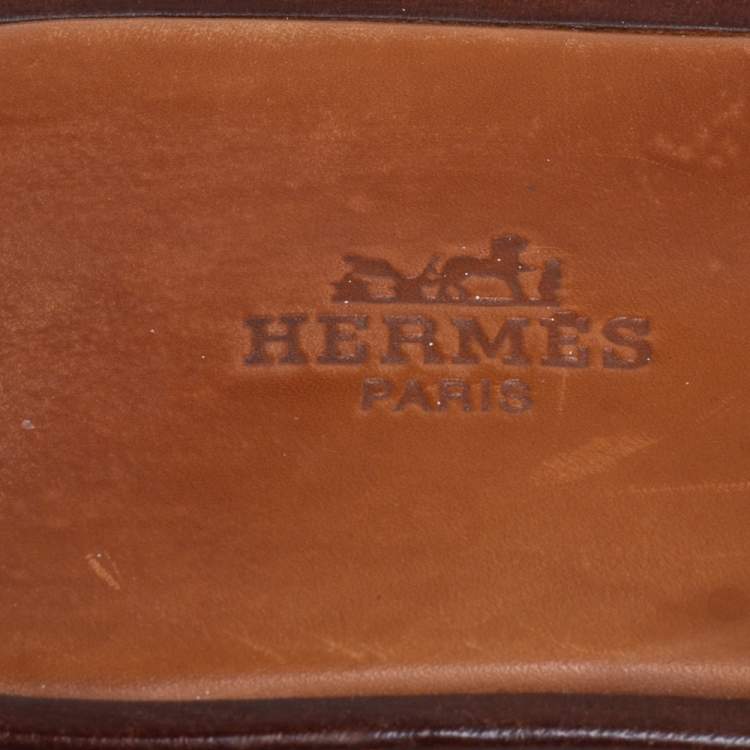 Pre Owned Hermes Brown Leather Izmir Flat Slides Size 42