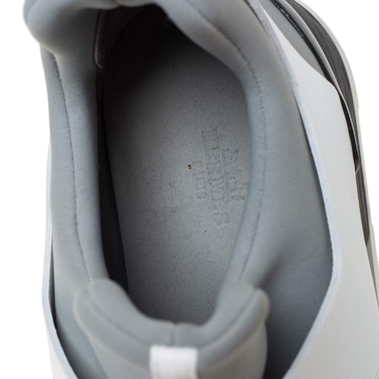 Pre Owned Hermes Grey/White Leather And Fabric Player Sneakers Size 42