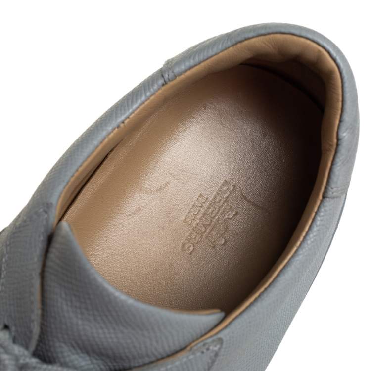 Pre Owned Hermes Grey Textured Leather Quicker Low Top Sneakers Size 44