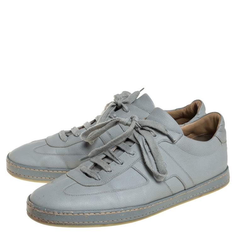 Pre Owned Hermes Grey Textured Leather Quicker Low Top Sneakers Size 44