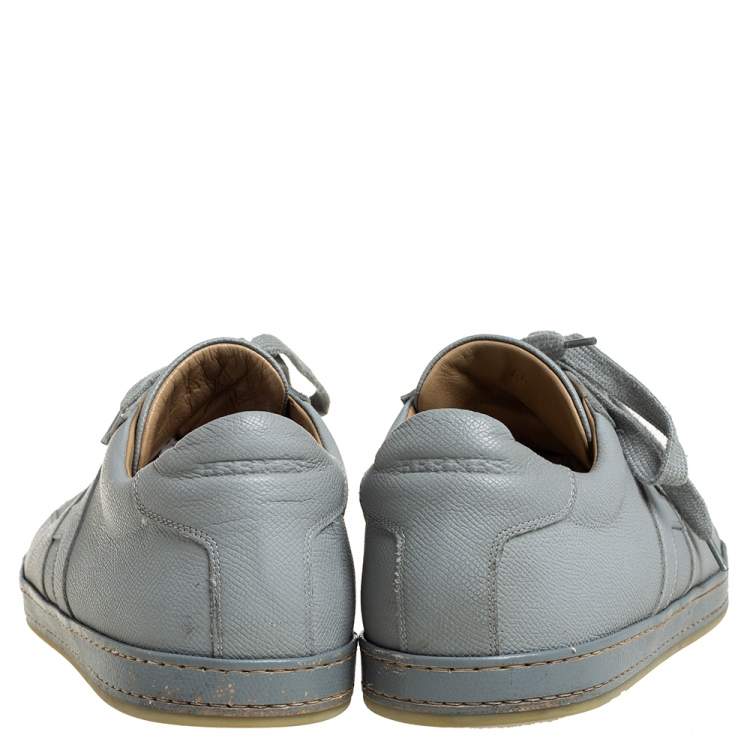 Pre Owned Hermes Grey Textured Leather Quicker Low Top Sneakers Size 44