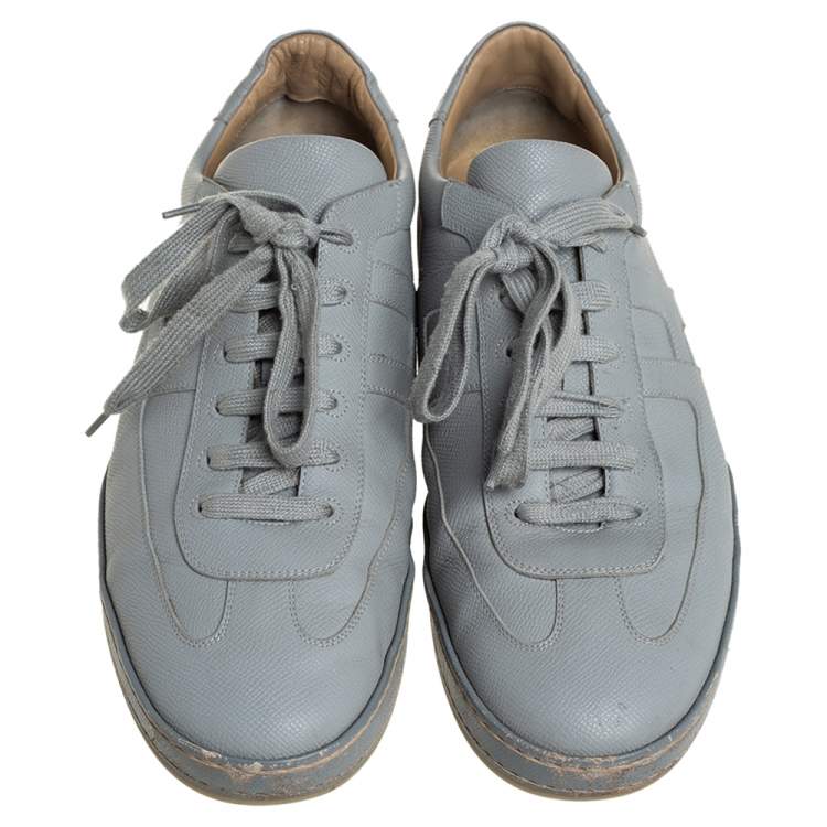 Pre Owned Hermes Grey Textured Leather Quicker Low Top Sneakers Size 44
