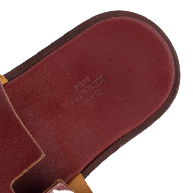 Pre Owned Hermes Red Leather Izmir Flat Slides Size 42