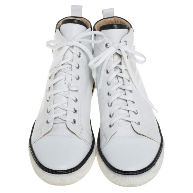 Pre Owned Hermes White Leather Cap Toe High Top Sneakers Size 45