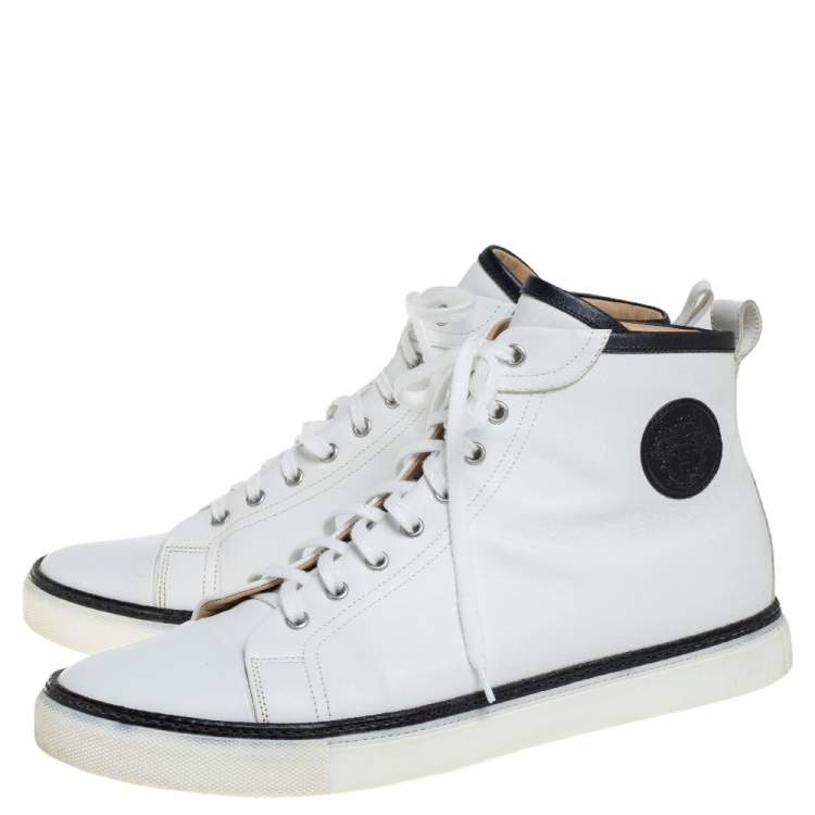 Pre Owned Hermes White Leather Cap Toe High Top Sneakers Size 45