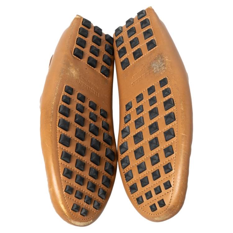 Pre Owned Hermes Brown Leather Irving Slip On Loafers Size 41