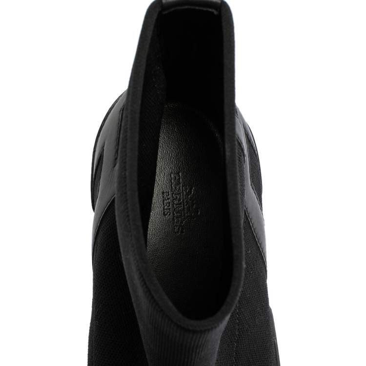 Pre Owned Hermes Black Knit Fabric And Leather Soft High Top Sneakers Size 43.5