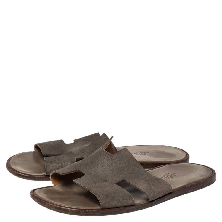 مملوكة مسبقًا Hermès Grey Suede Izmir Flats Size 45