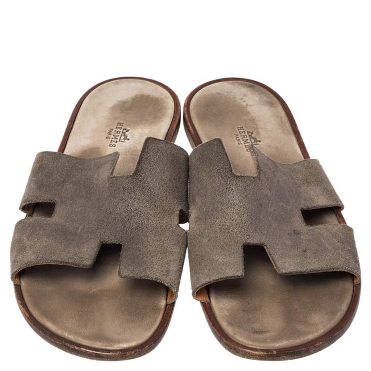 مملوكة مسبقًا Hermès Grey Suede Izmir Flats Size 45