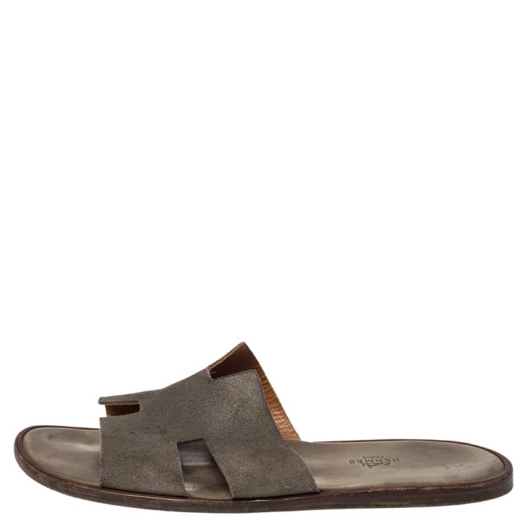 مملوكة مسبقًا Hermès Grey Suede Izmir Flats Size 45